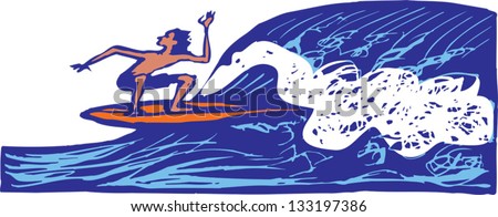 Vector illustration of man surfing
