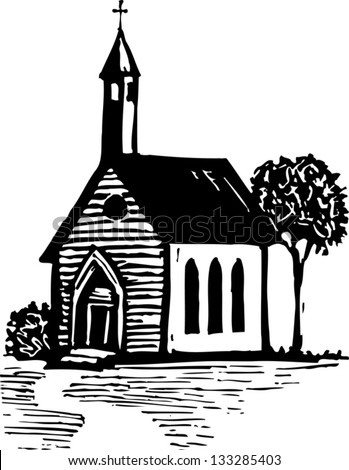 Black And White Vector Illustration Of Country Church ...