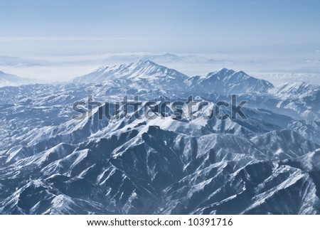 Aerial photo of dramatic mountain ranges
