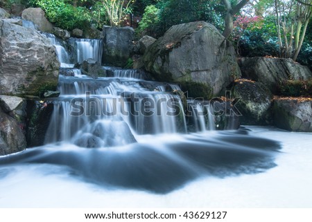 Cascading waterfall with smooth veils of falling water