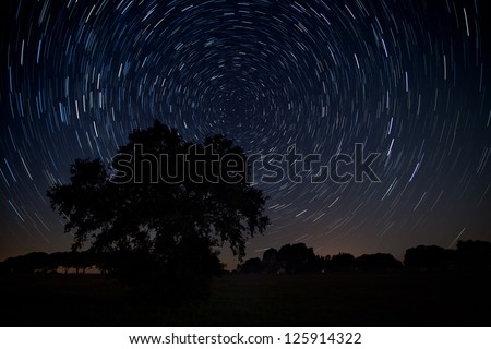 Star trail in the Alentejo in Portugal. Effect created by the rotation of the Earth.