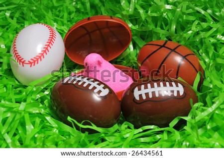 green easter grass and sports eggs