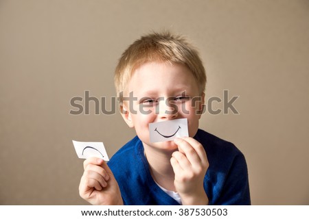 Young boy (teen) select between positive and negative expressions