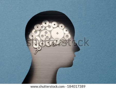 Thinking Mechanism. Human head with brain shaped with gears