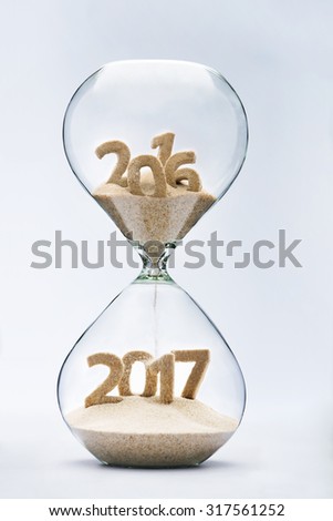 New Year 2016 concept with hourglass falling sand taking the shape of a 2017