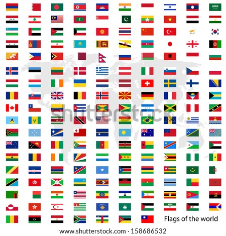 Flags Vector Of The World And World Map On White Background - 158686532 