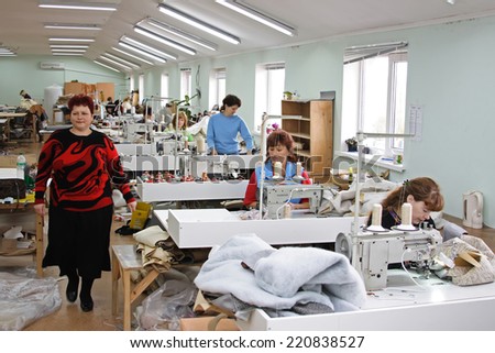 KIEV, UKRAINE - 6 October 2010: Workers at a garment factory