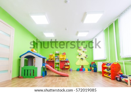 Green game room in the kindergarten.