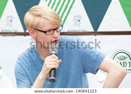 MOSCOW, RUSSIA - 1 JUNE: Alt-J answering journalists questions on Moscow Ahmad Tea Music Festival. Moscow, 1 June, 2013