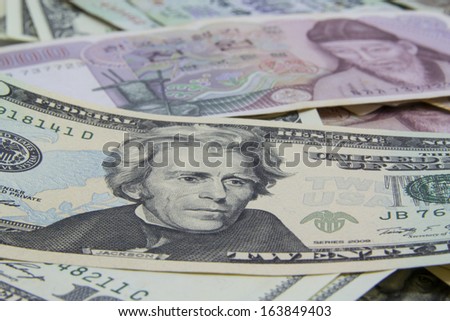 Mixed currency banknotes background