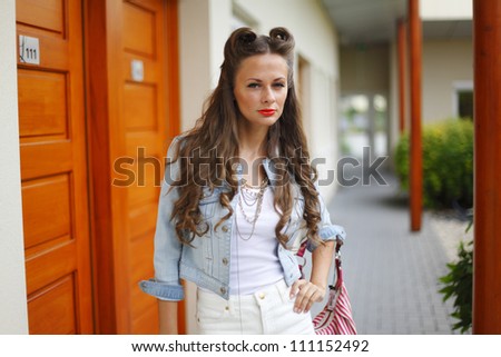 High fashion style woman on street