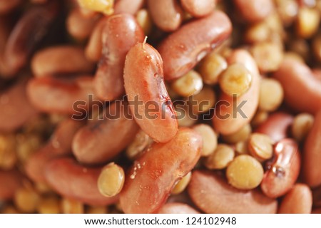 Cooked red beans and lentils close-up