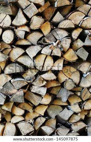 Firewood stack background close-up