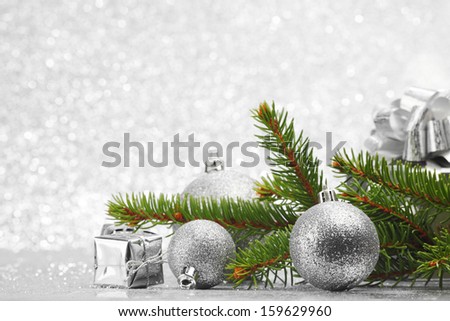 Christmas card with natural fir, gifts and decoration