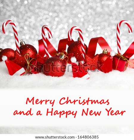 Merry christmas and happy new year card with red decoration Merry christmas and happy new year card with red decoration