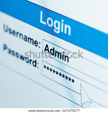 Log-in box on computer screen of admin