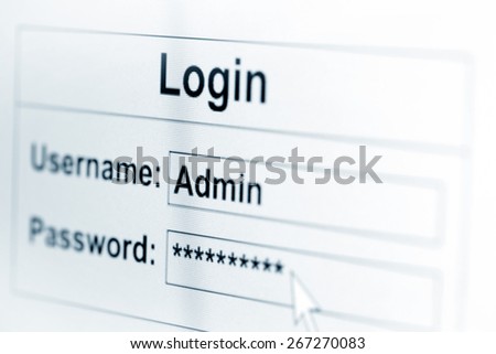 Log-in box on computer screen of admin