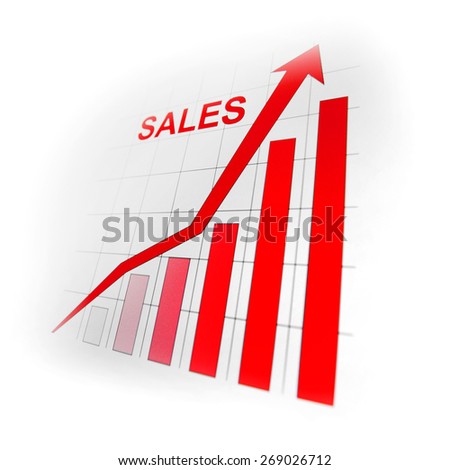 Business sales growth graph with red arrow on white