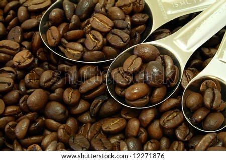 measuring spoons full of coffee beans