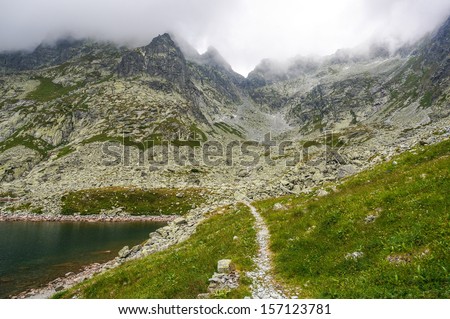 Hiking path in the wilderness. National Park High Tatra (Vysoke Tatry), Slovakia.