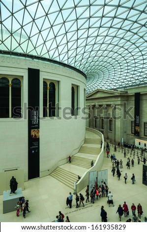 LONDON - CIRCA APRIL 2013: People visit the British Museum - museum of human history and culture and one of the top attractions of London. London, UK, Circa April 2013.