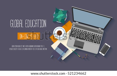 Flat design baners for online education, training courses, e-learning, distance trainings. Vector illustration.