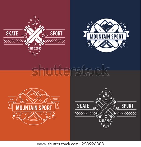 vintage label design. sport and recreation. winter, mountain and snowboarding.spring time, outdoor sport and skateboard.