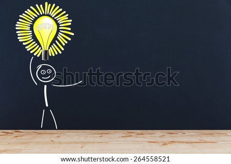 Stick figure with a light bulb that lights up, over his head and pointed in a direction.