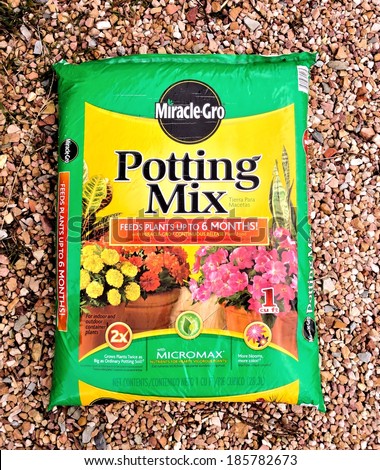 MARYLAND, USA - APRIL 5, 4014:  Image of Miracle Gro potting mix.  The Miracle Gro brand is one of the most recognized brands in the lawn and garden industry.