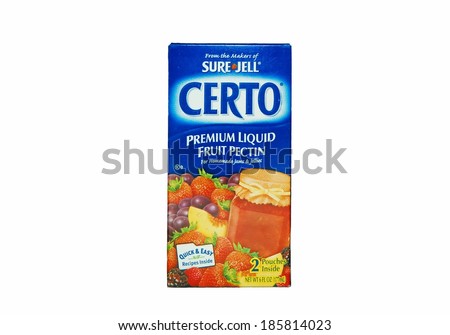 MARYLAND, USA - APRIL 3, 2014:  Image of Certo fruit pectin.  Certo is part of the Sure Jell company and is used for making homemade jams and jellies.