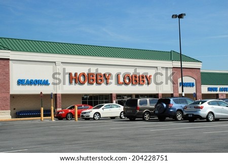 HAGERSTOWN, MD - JUNE 25, 2014:  Image of a Hobby Lobby store.  Hobby Lobby is an arts and craft store and is run on Christian beliefs.