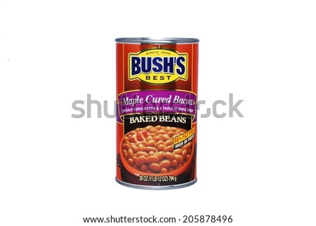 HAGERSTOWN, MD - JULY 12, 2014: Image of Bush\'s baked beans.  Bush\'s Brothers and Company was founded in 1908 and produces 80 percent of the baked beans consumed in the United States.