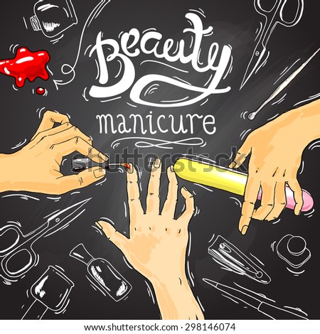 Beautiful hand drawn illustration manicure in beauty salon