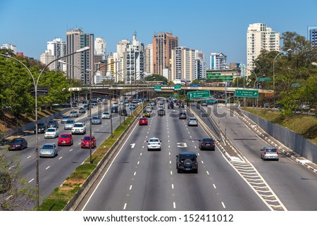 Sao Paulo, Brazil - September 01: The Highway And Business Center In South America On September 01, 2013 In Sao Paulo, Brazil. Sao Paulo Is The Most Important Financial Hub In South America.