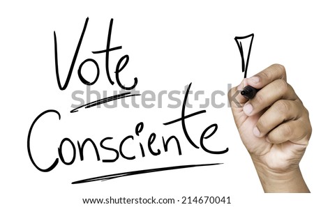Educational and Creative composition with the message Conscience Vote (Portuguese: Vote Consciente) on the blackboard