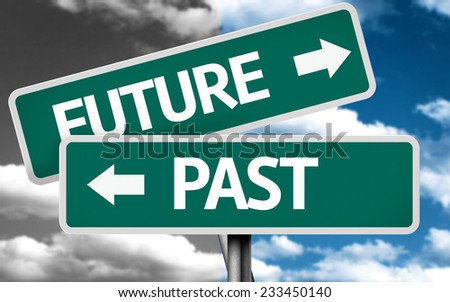 Future x Past creative sign with clouds as the background