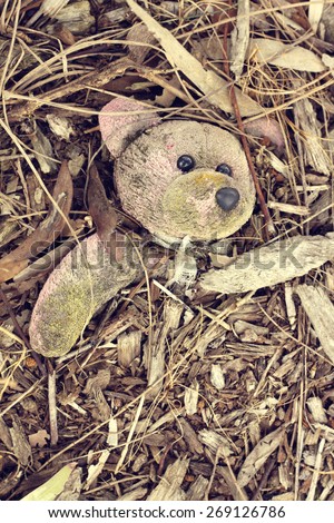 Olde teddy bear left on the floor