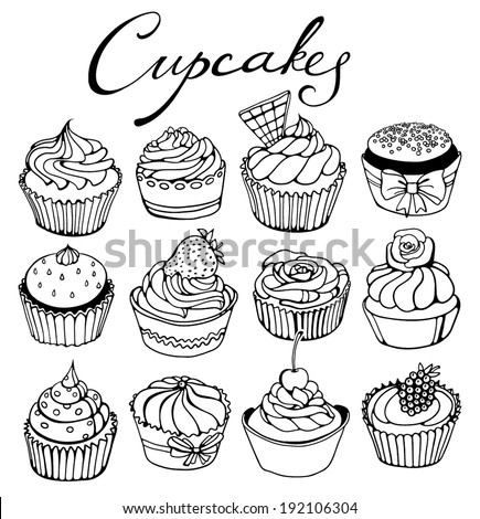 hand-drawn cupcakes set hand-drawn cupcakes set