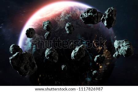 Meteor shower and Earth, last days of planet, awesome science fiction wallpaper. Elements of this image furnished by NASA