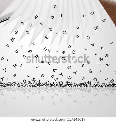 Letters drops from opened book . Background