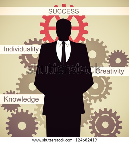 Picture of businessman with steps  to success in work