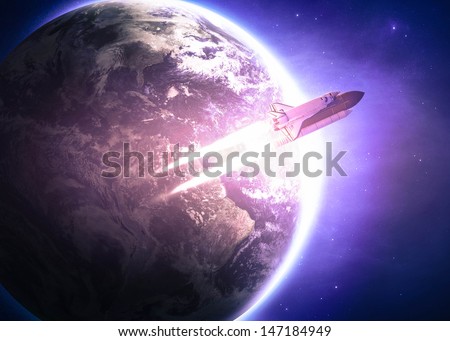 Space Shuttle Taking Off On A Mission. Elements Of This Image Furnished By Nasa