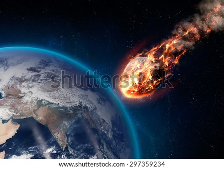 A Meteor glowing as it enters the Earth\'s atmosphere. Elements of this image furnished by NASA
