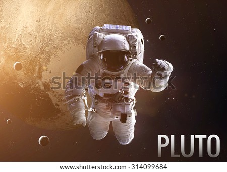 Colorful shot that shows NASA\'s astronaut in open space near planet Pluto. Elements of this image furnished by NASA.