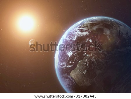 Colorful picture represents Earth and Moon. Elements of this image furnished by NASA.
