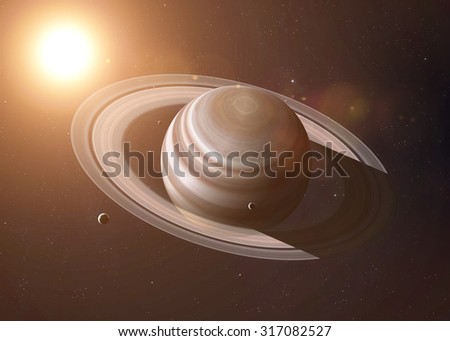Colorful shot that shows part of Saturn and its rings illuminated sunbeams. Elements of this image furnished by NASA.