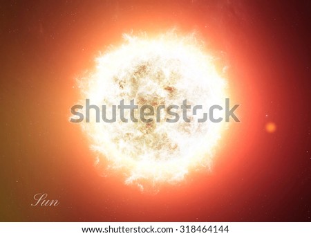 The Sun shot from space showing all they beauty. Extremely detailed image, including elements furnished by NASA. Other orientations and planets available.