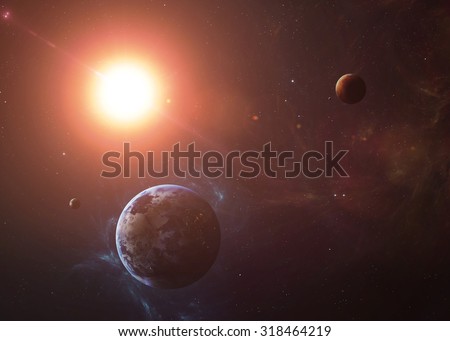 The Earth and Mars from space showing all they beauty. Extremely detailed image, including elements furnished by NASA. Other orientations and planets available.