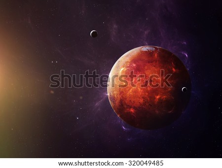 The Mars shot from space showing all they beauty. Extremely detailed image, including elements furnished by NASA. Other orientations and planets available.