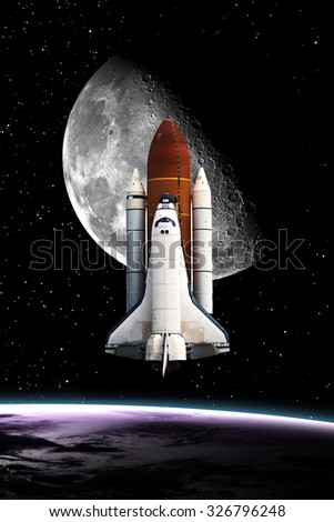 Space shuttle taking off on a mission. Elements of this image furnished by NASA